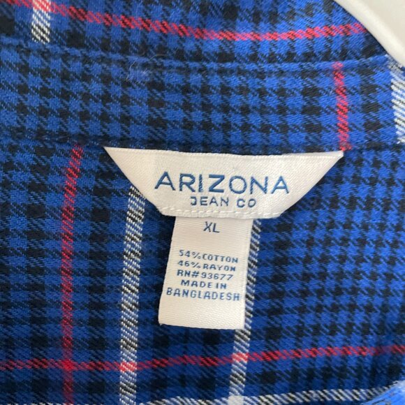 AriZona Jean Co. Womens Blue Houndstooth Checked Print Flannel Shirt Size XL - Picture 2 of 7